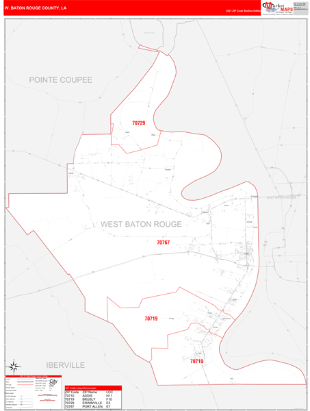 W. Baton Rouge Parish (County), LA Zip Code Wall Map